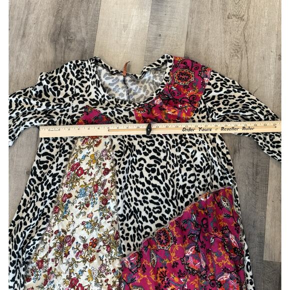 Emma Rose Women’s Patchwork Tunic Top Size M Leopard Floral Mixed Print Boho - Picture 10 of 11